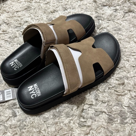 NWT Madden NYC‎ Slip On Slide Womens 8.5 Beige Platform Adjustable Trendy Casual - Picture 3 of 5